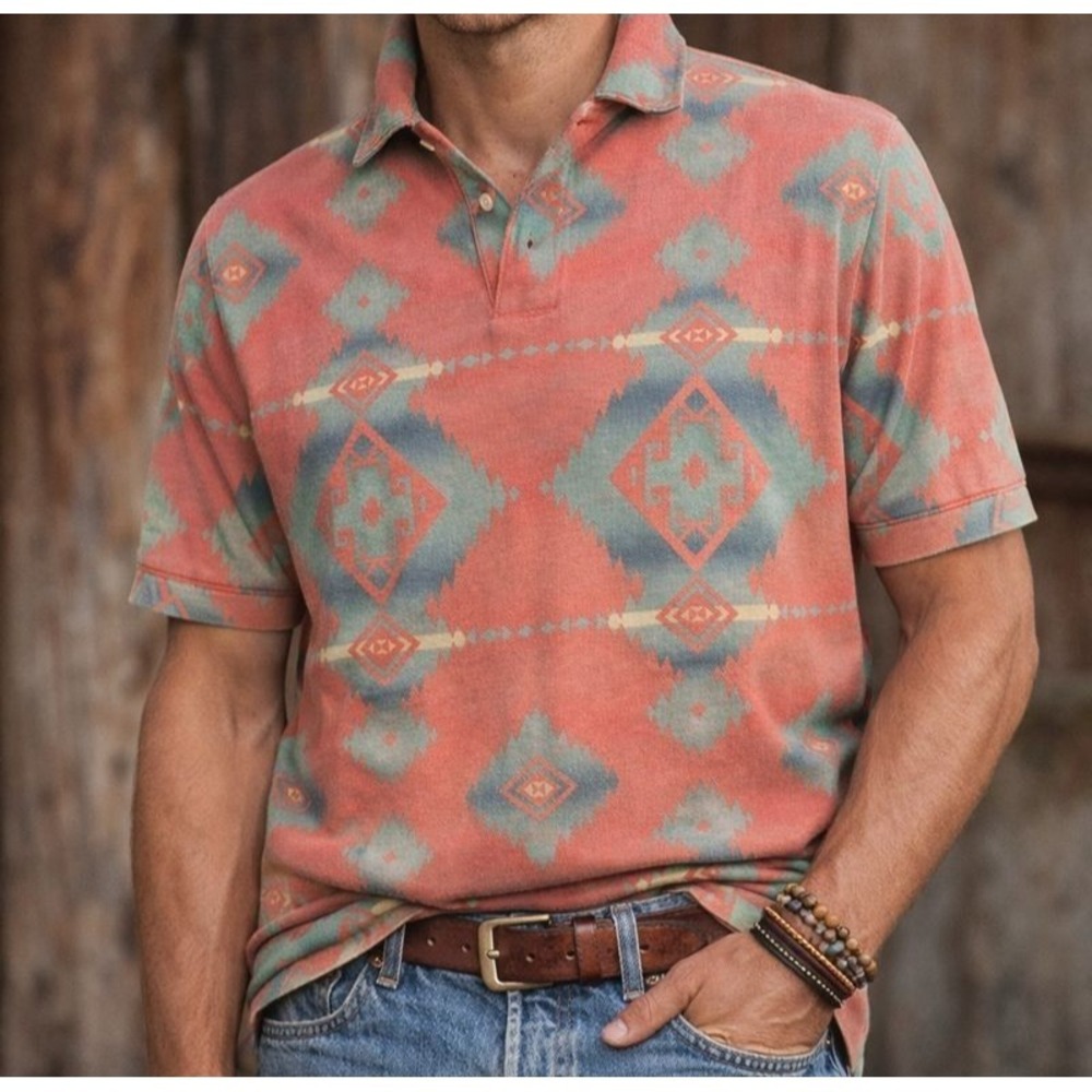 Vintage 90s Polo‎ Ralph Lauren Western Navajo Aztec Print Polo Shirt Sz L PRL